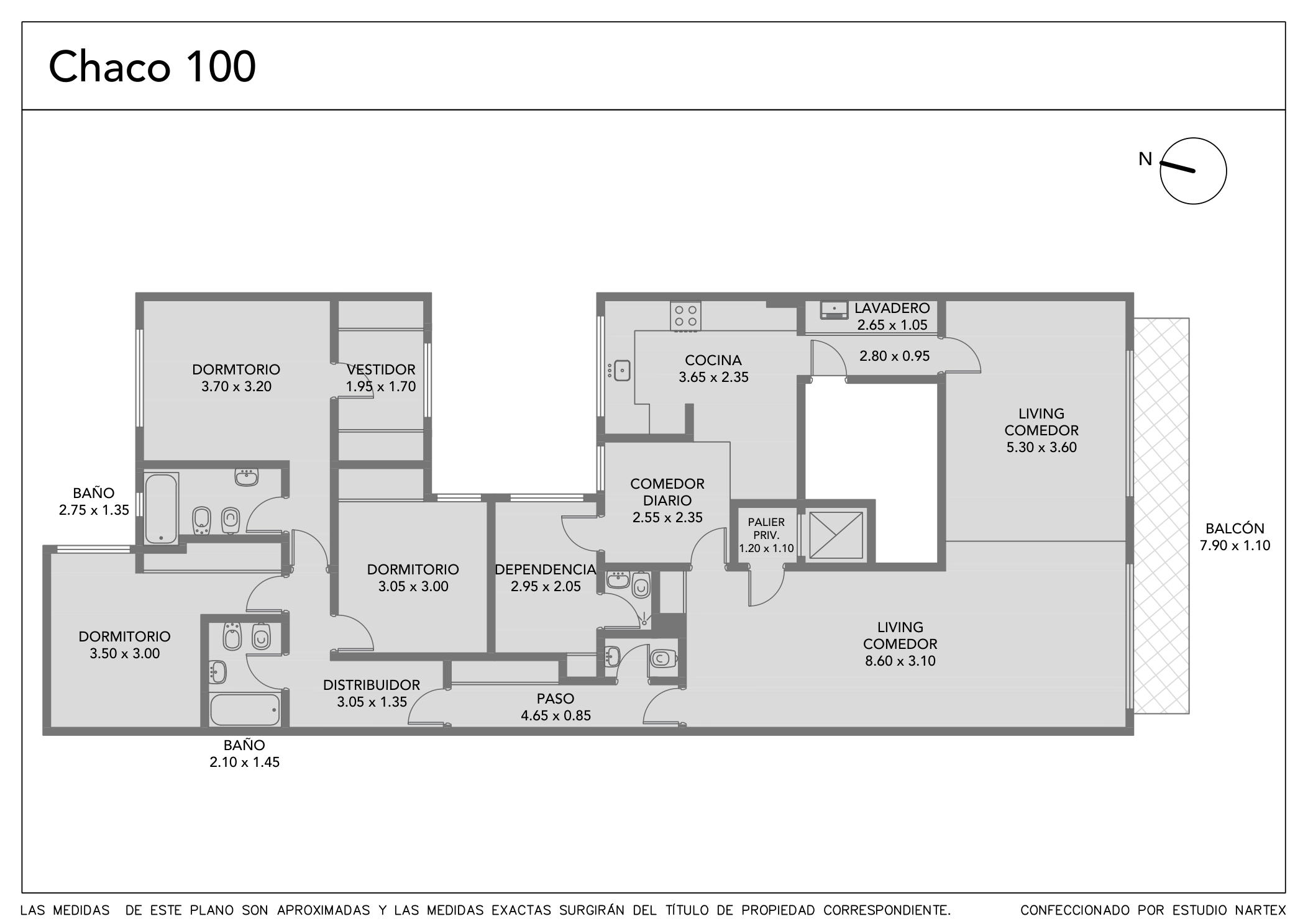 Plano — Departamento de 4 ambientes con dependencia — Caballito